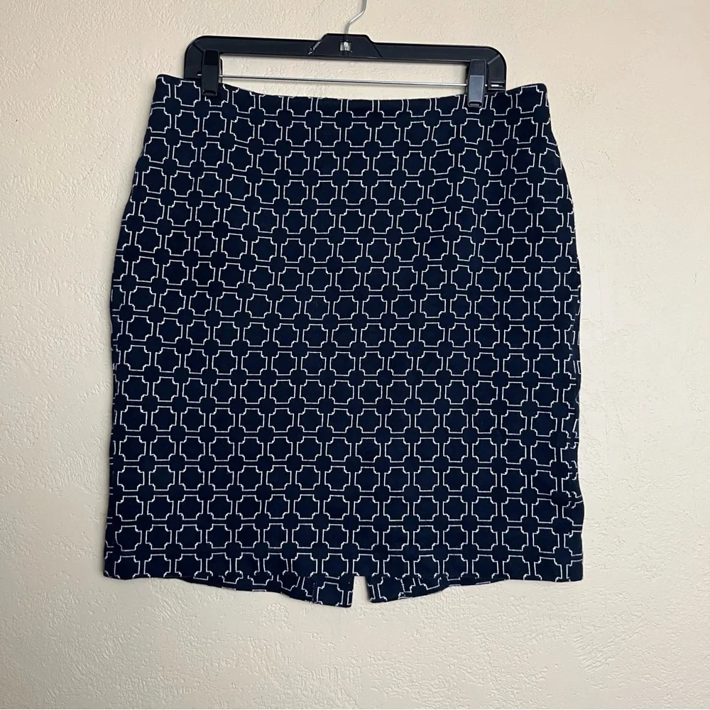 Talbots‎ White Blue Geometric Print Stretch Cotton Mini Skirt, Size 12